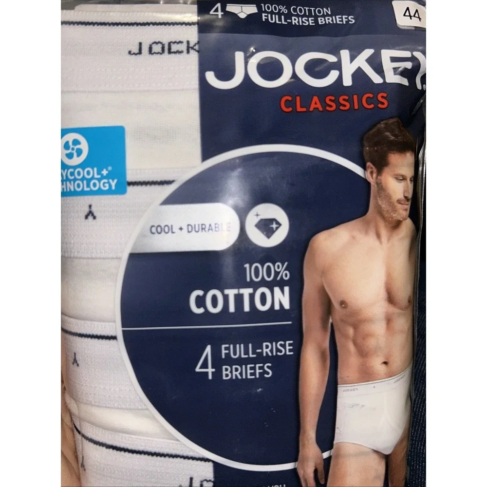 Jockey Classics Full Rise Briefs 100% Cotton Cool Durable 4 Pack Size 44